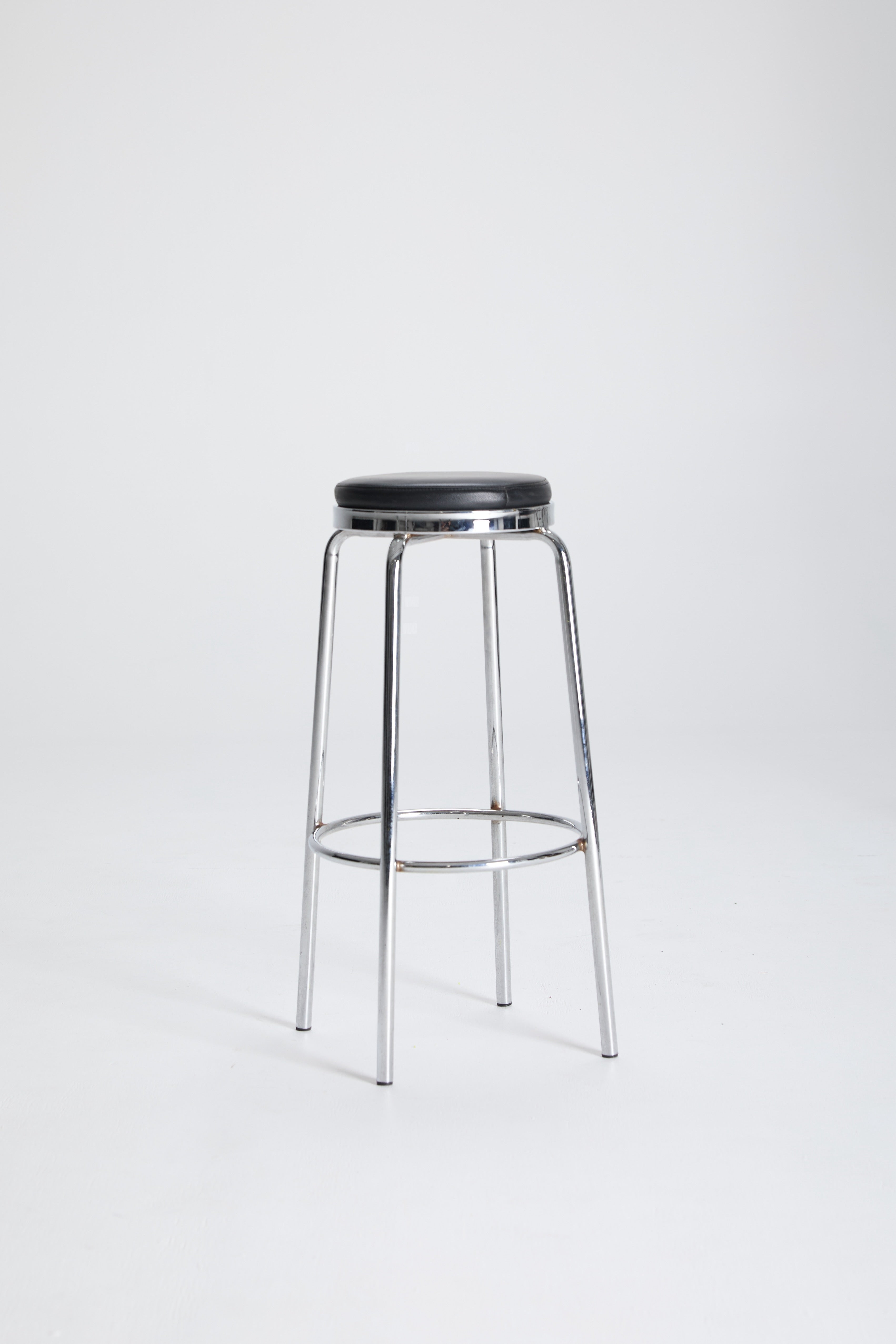 Mod Black Leather Stool | Metal Legs