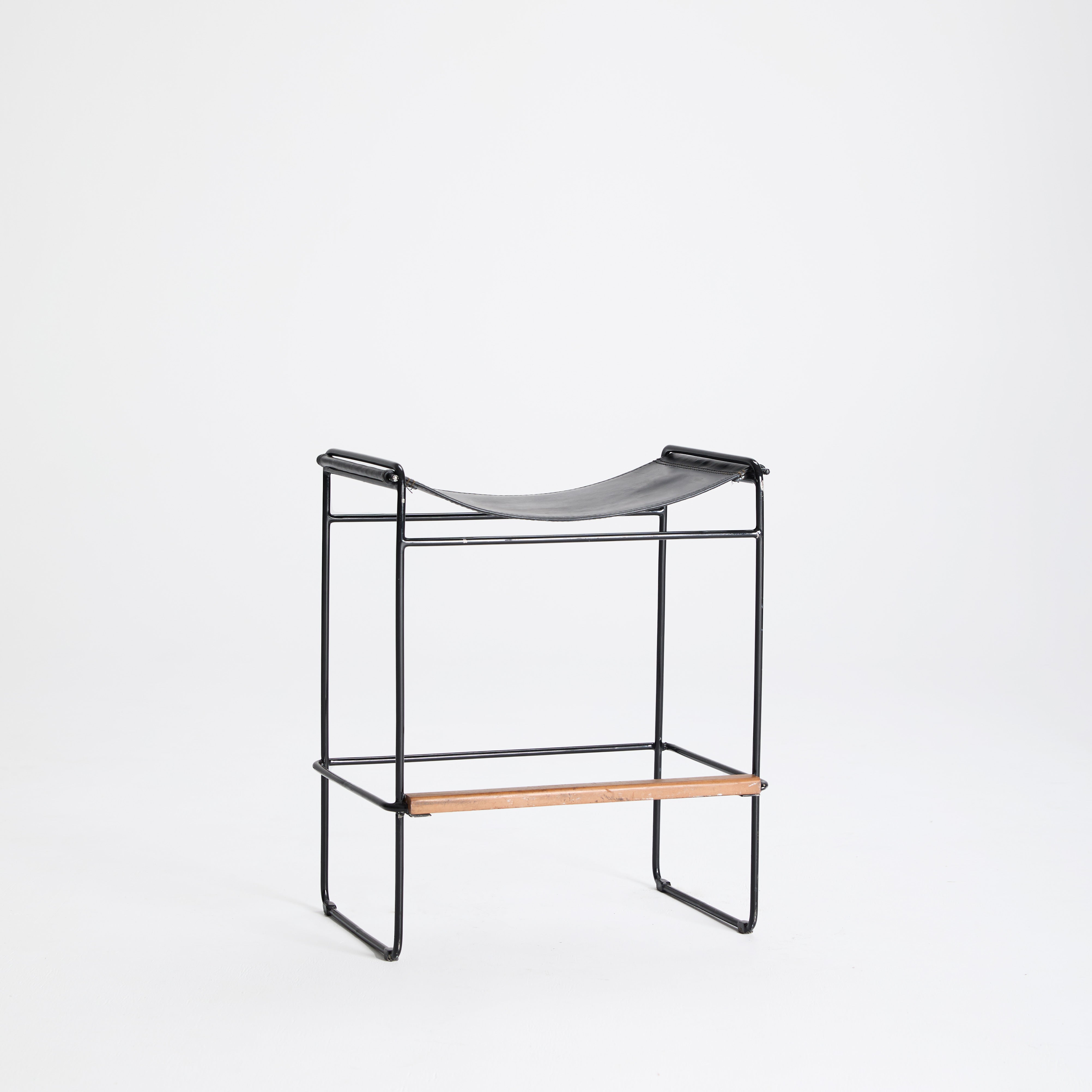 Black Leather Saddle Stool